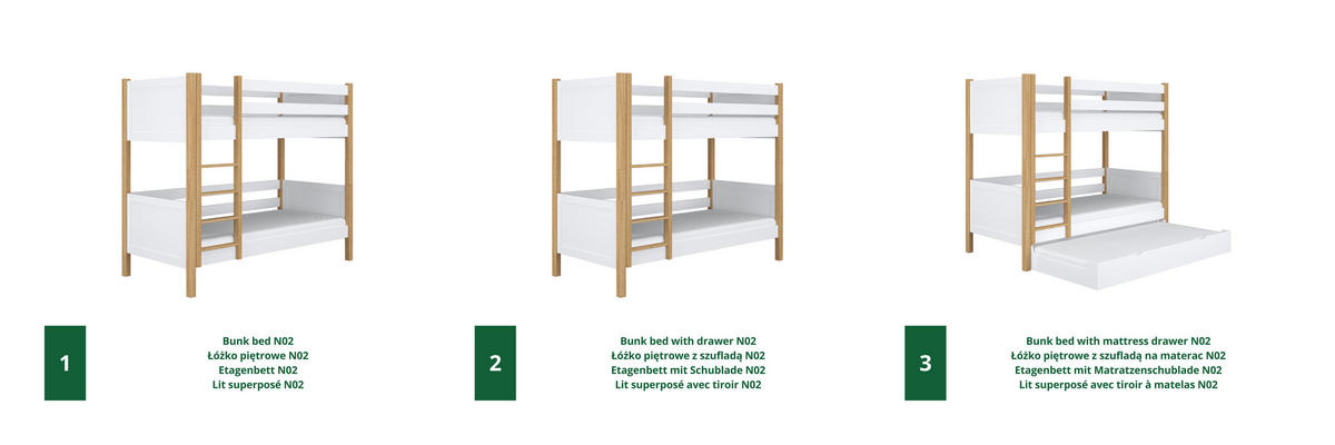 ETAGENBETT N02 Weiß / Eiche Natur 100/200 - Eiche Artisan/Weiß, Naturmaterialien/Holz (100/200cm) - N-Wood