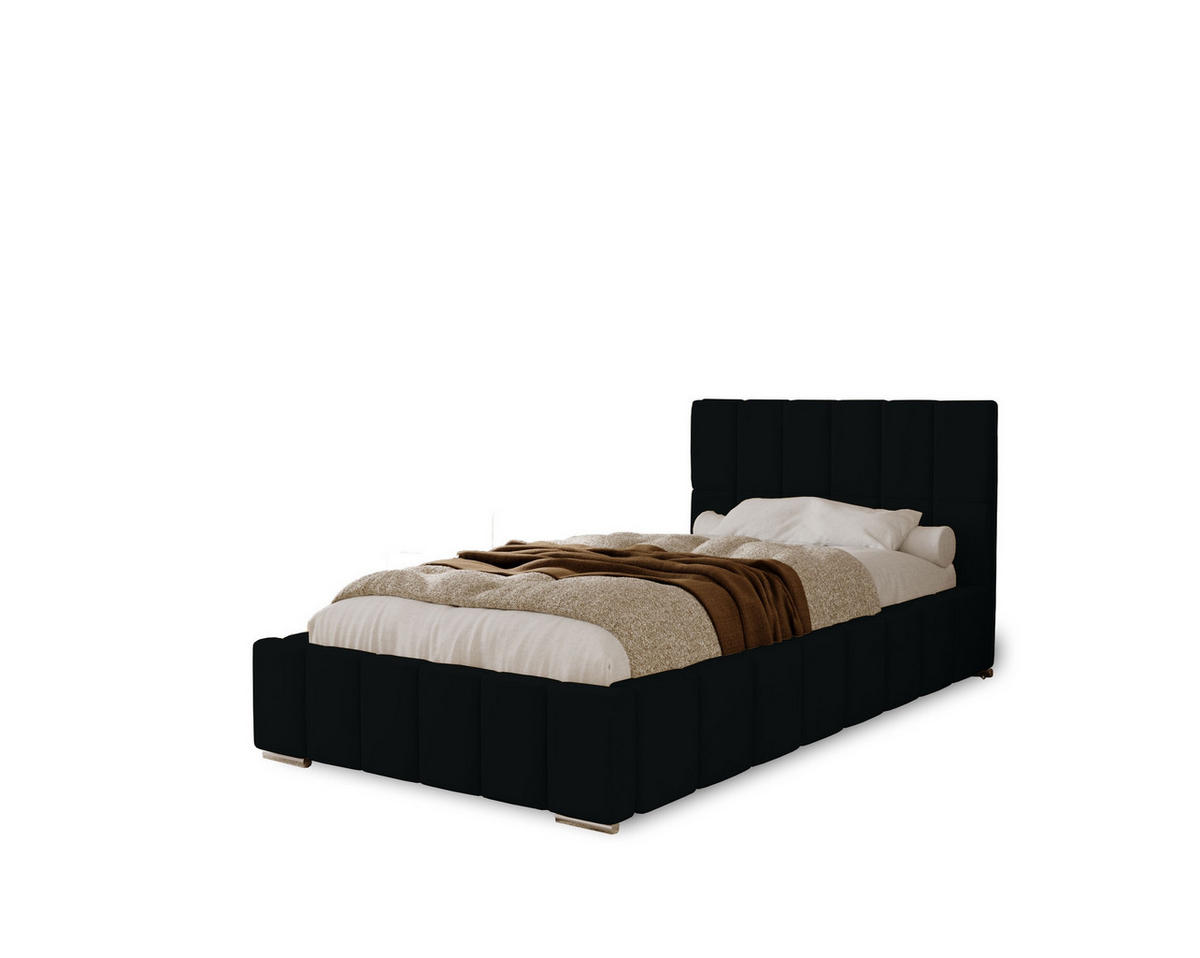 POLSTERBETT Alma 90x200 cm, Einzelbett mit Bettkasten und Lattenrost aus Holz, Velourstoff: Schwarz - Schwarz, Holz/Kunststoff (90/200cm) - Marpur