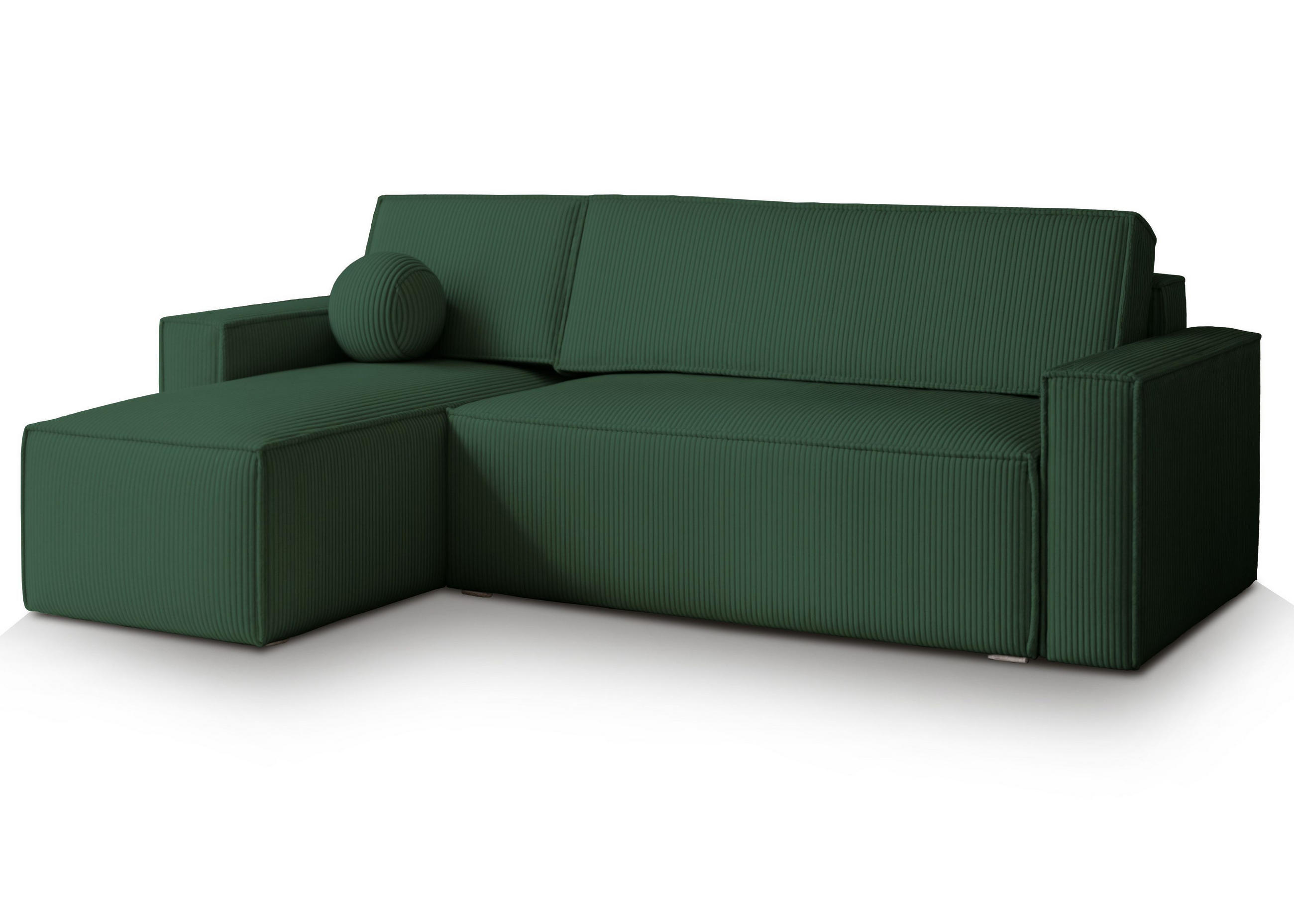 ECKSOFA RAVELO P Grün Kordstoff mit Schlaffunktion - Grün, Holz (240/140cm) - MASSENO