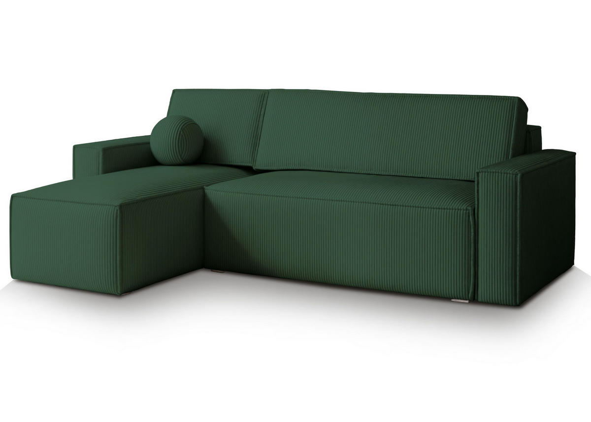 ECKSOFA RAVELO P Grün Kordstoff mit Schlaffunktion - Grün, Holz (240/140cm) - MASSENO