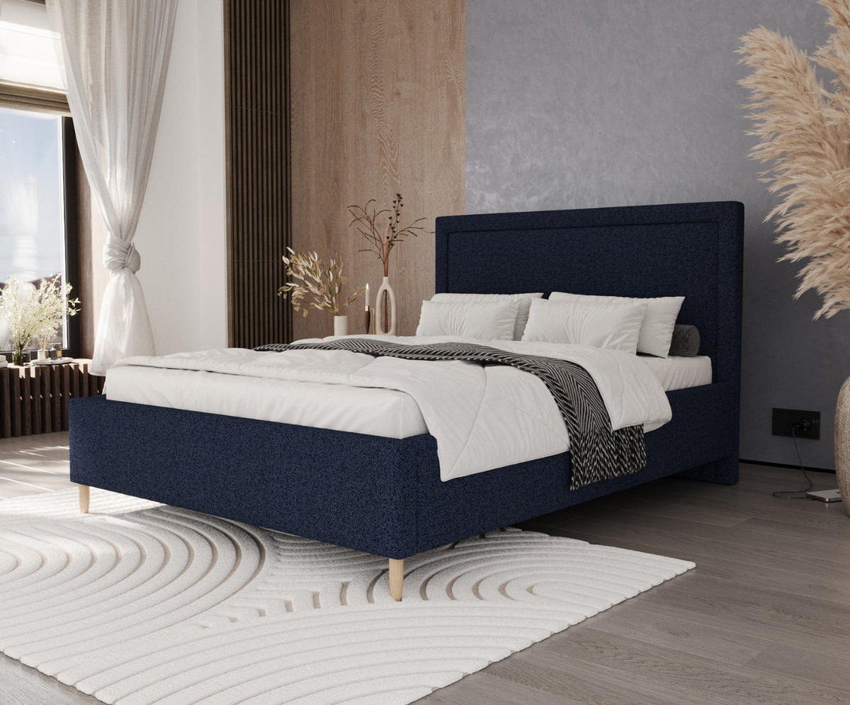 POLSTERBETT Vega 180/200 cm Marineblau im Riva Stoff - Naturfarben/Dunkelblau, Holz/Holzwerkstoff (180/200cm) - AltaBeds