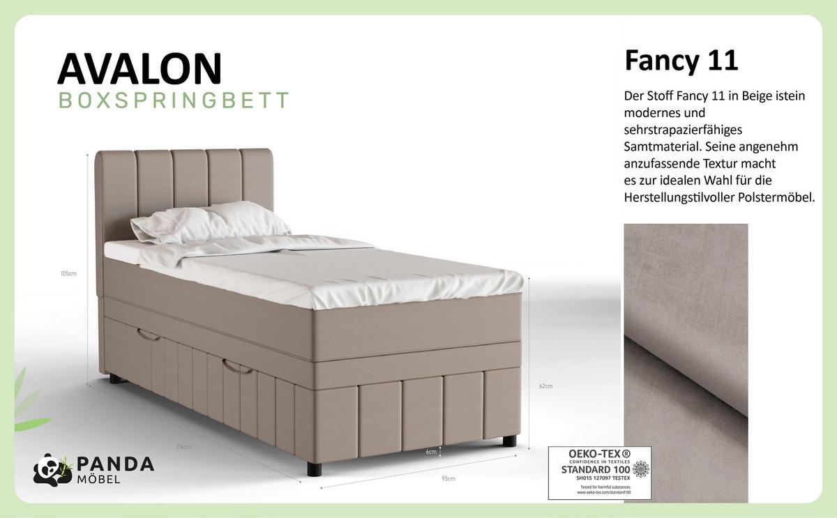 BOXBETT AVALON 90 x 200 cm mit Bettkasten und Topper - Beige - Beige, Holz - Panda Möbel