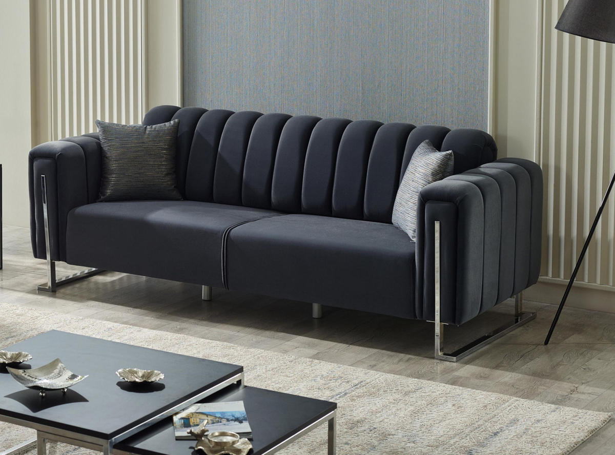 SITZGARNITUR Himalaya Anthrazit Stellvariante:2+1 - Schwarz, Holz/Textil (170/85/90cm) - Villa Möbel