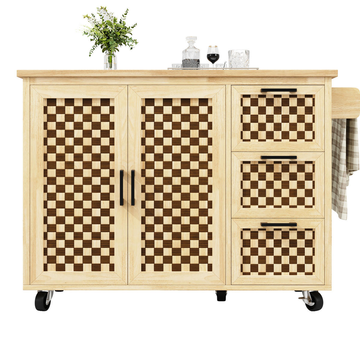 KÜCHENINSEL 120/45-75/92 cm natur mit klappbarer Tischplatte und Rollen - Naturfarben, Holzwerkstoff (120/92/45cm) - OKWISH