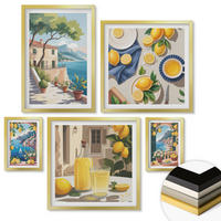 WANDBILDER 5er Set - 50x50 cm & 20x30 cm & 40x60 cm Goldrahmen - Olivenblüten in Vasen Natur - Goldfarben, Kunststoff (40/60cm) - ArtPrintCave