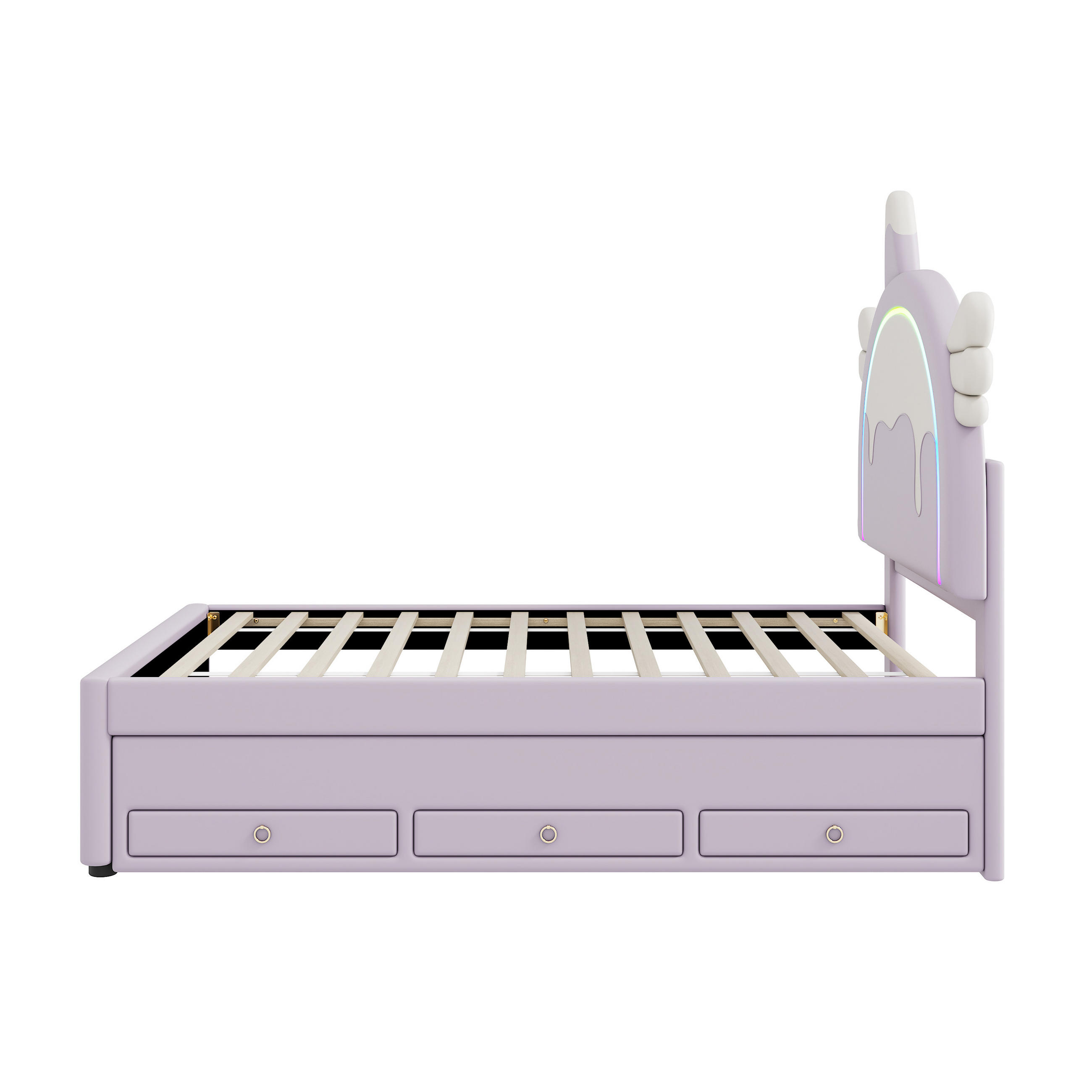 KINDERBETT mit Ausziehbett ausziehbar Violett 90x200 cm Leder - Violett, Leder (90/200cm) - SONNENH