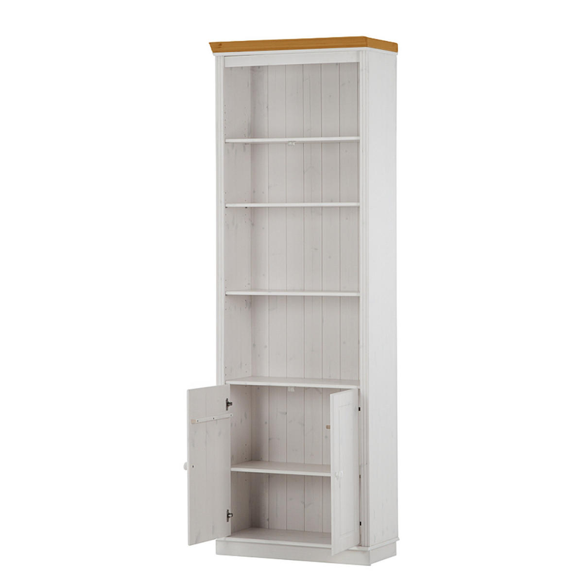 REGAL mit Türen - Kiefer massiv - Weiß/Kieferfarben, Holz (74/223/37cm) - home24