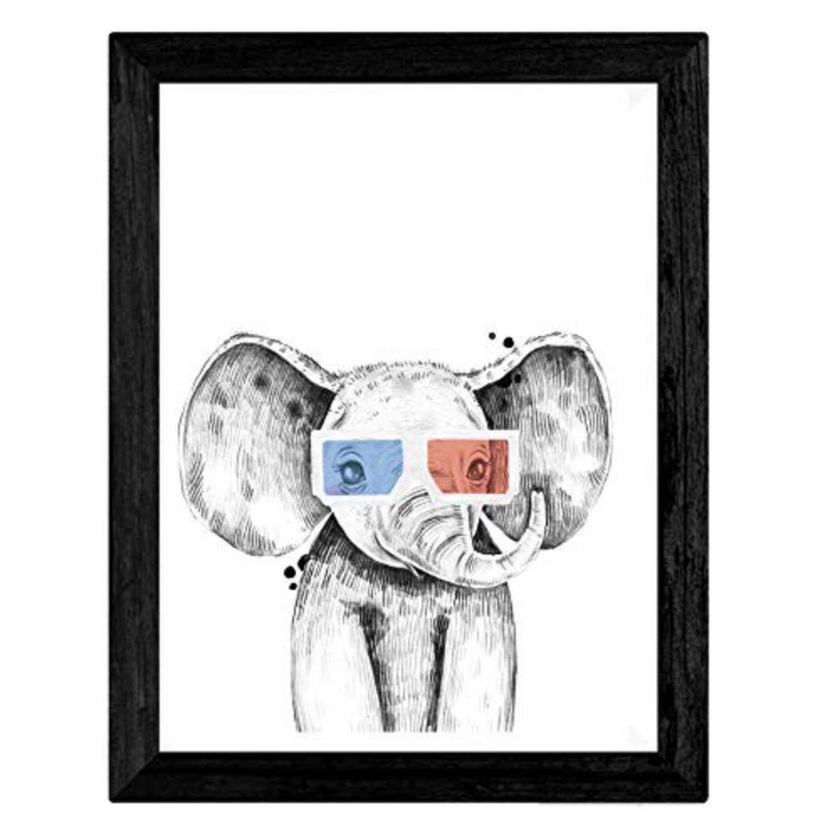 POSTER Set mit 4 Kinder Tiere mit 3DBrille A3 Rahmenlos - Klar, Papier (29.7/3cm) - Nacnic