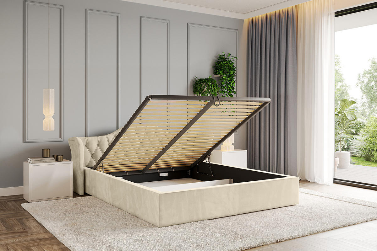 POLSTERBETT mit Bettkasten und Lattenrost, Boxbett ohne Matratze - ZORAN-V1 180x200 Beige - Ecru, Holzwerkstoff/Textil (180/200cm) - ALTDECOR