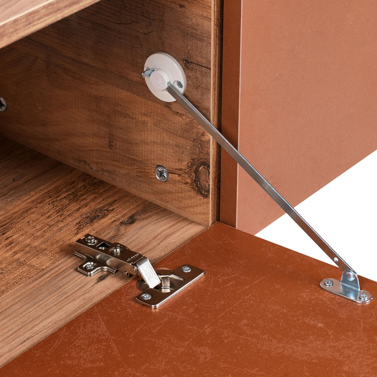 WANDMONTIERTER-TV-SCHRANK Rot/Braun Gladstone - Rot/Braun, Holzwerkstoff (180/30/32cm) - Beliani