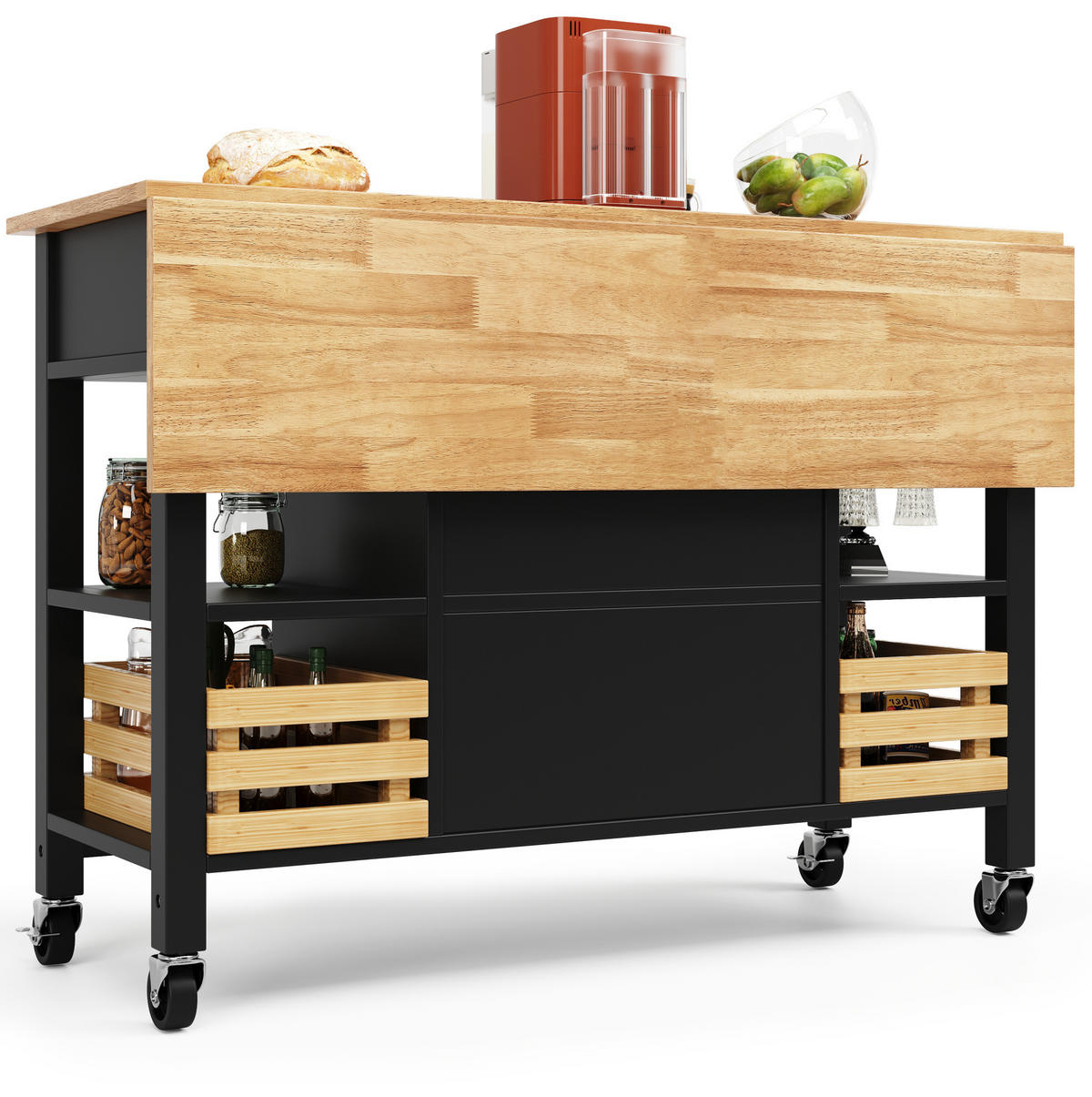 KÜCHENINSEL 120/45/90 cm schwarz natur mit klappbaren Seiten - Schwarz, Holzwerkstoff (120/90/73cm) - OKWISH