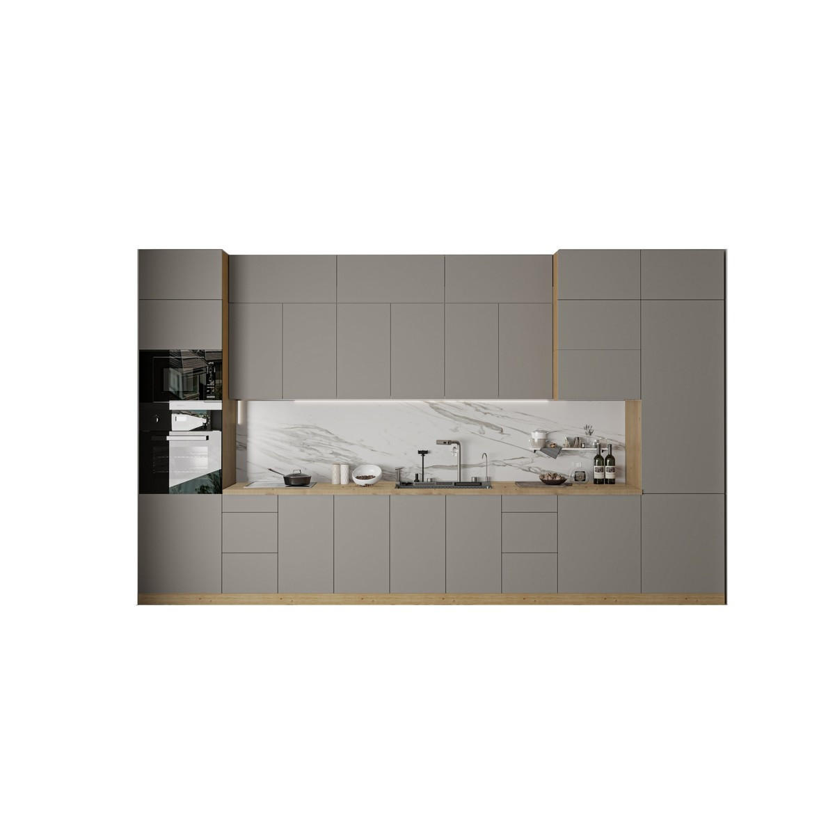 KÜCHENZEILE – Küchenblock 420 cm VELORA – KU-S39 – Beige - Beige, Holzwerkstoff (420/248/58cm) - hi-markt