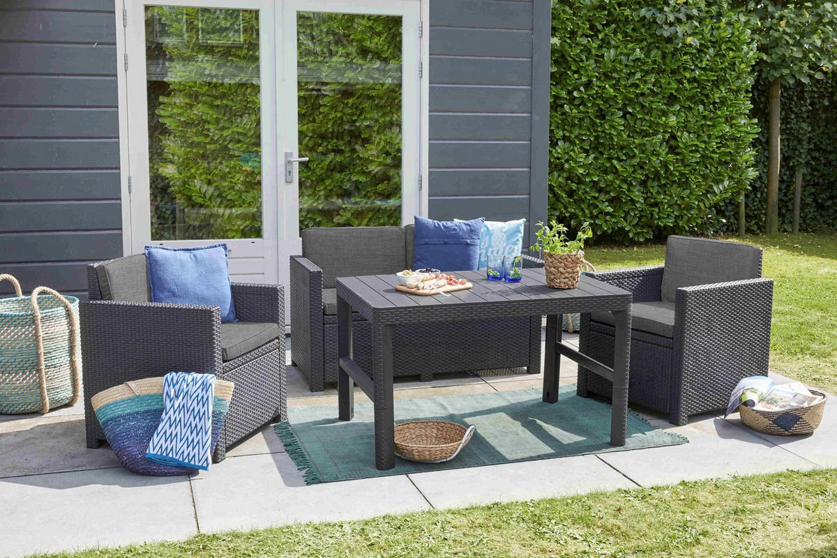 LOUNGESET Victoria mit Tisch Lyon in anthrazit - Anthrazit, Kunststoff - Allibert