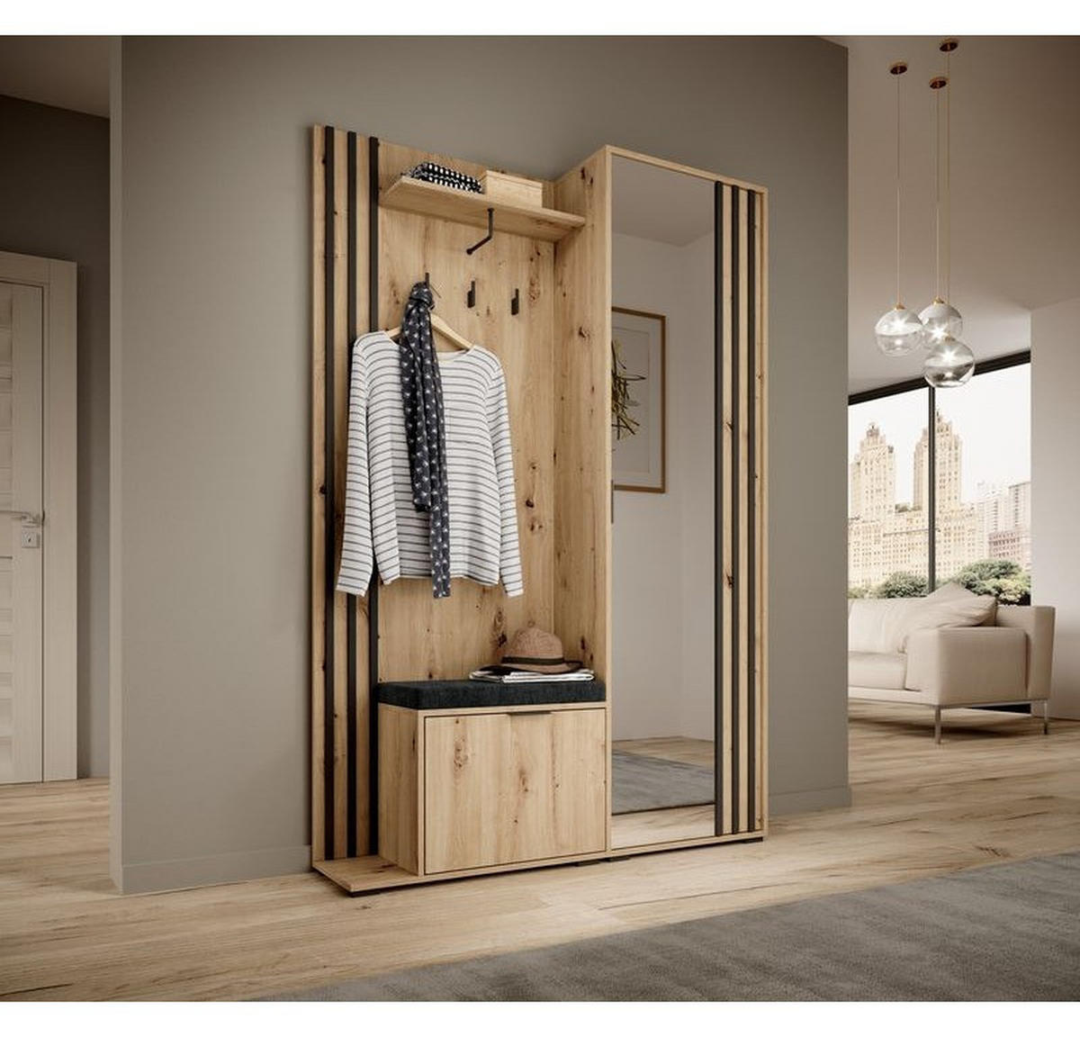 GARDEROBENPANEEL – 192 cm – Nelly – Eiche - Eiche Artisan, Holzwerkstoff (131/192/40cm) - hi-markt