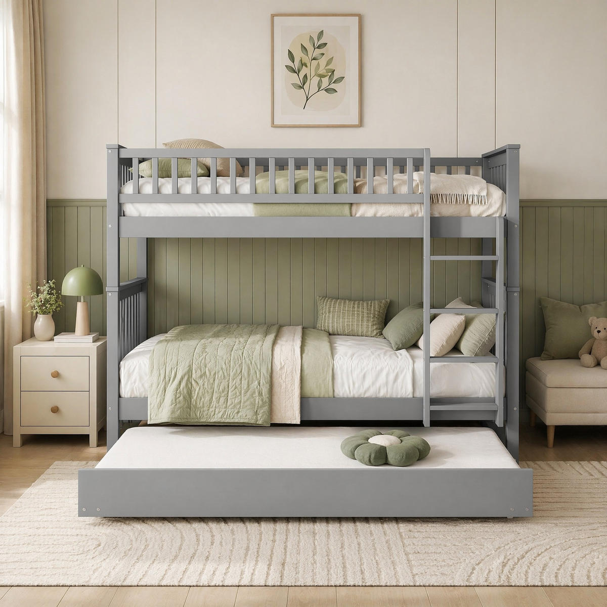 ETAGENBETT 90/200 mit Ausziehbett, Treppe und Geländer in Grau - Grau, Holz (90/200cm) - EVRYAE
