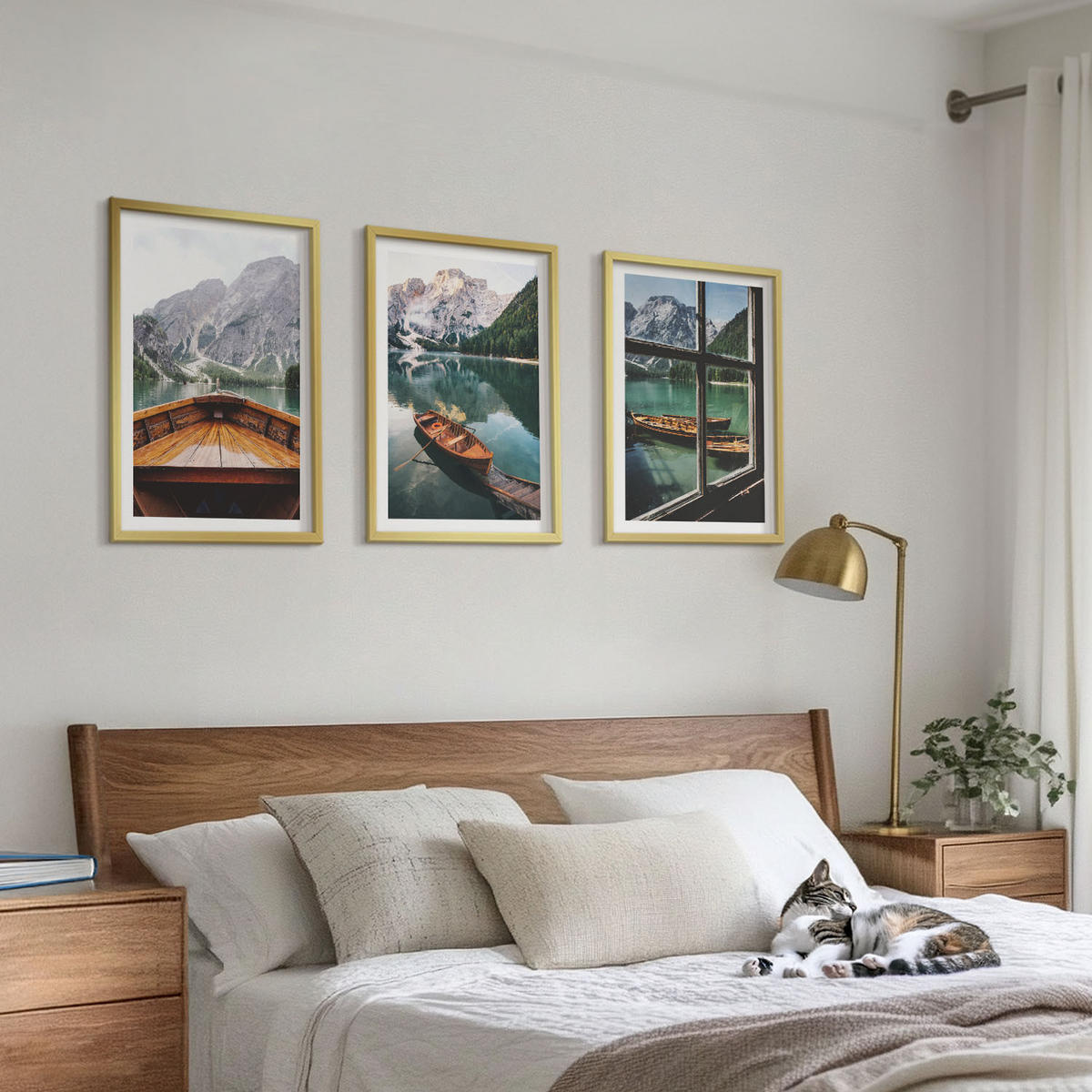 BILDER SET 3er Set - 40x60 cm Goldrahmen - Fenster für Boote auf dem Bergsee - Goldfarben, Kunststoff (40/60cm) - TULUP