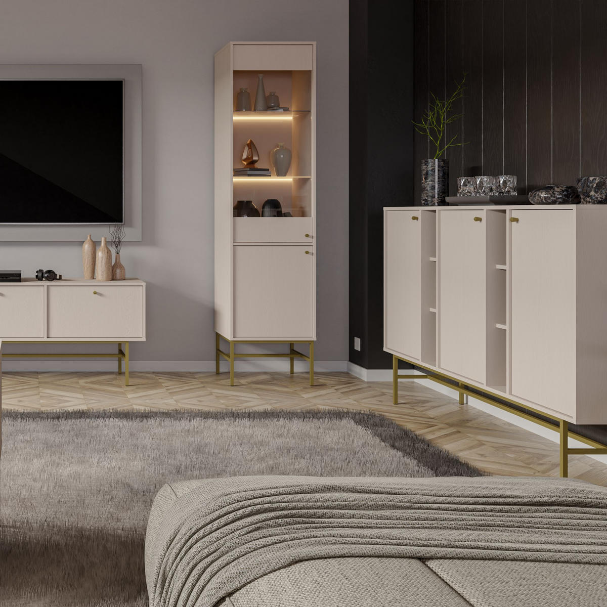 SIDEBOARD TORINO 158/108/41 cm mit 3 Türen Beige - Beige, Holzwerkstoff (158/108/41cm) - MASSENO