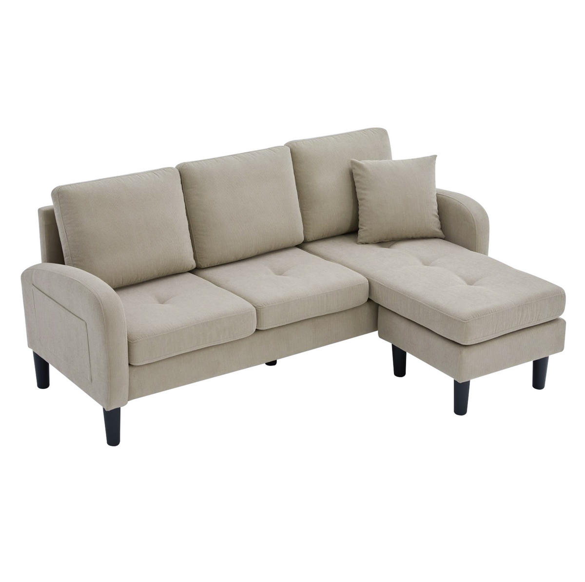 ECKSOFA 166/118/77 cm hellgrau aus Cord mit Chaiselongue - Graubraun, Kunststoff (118/166cm) - OKWISH
