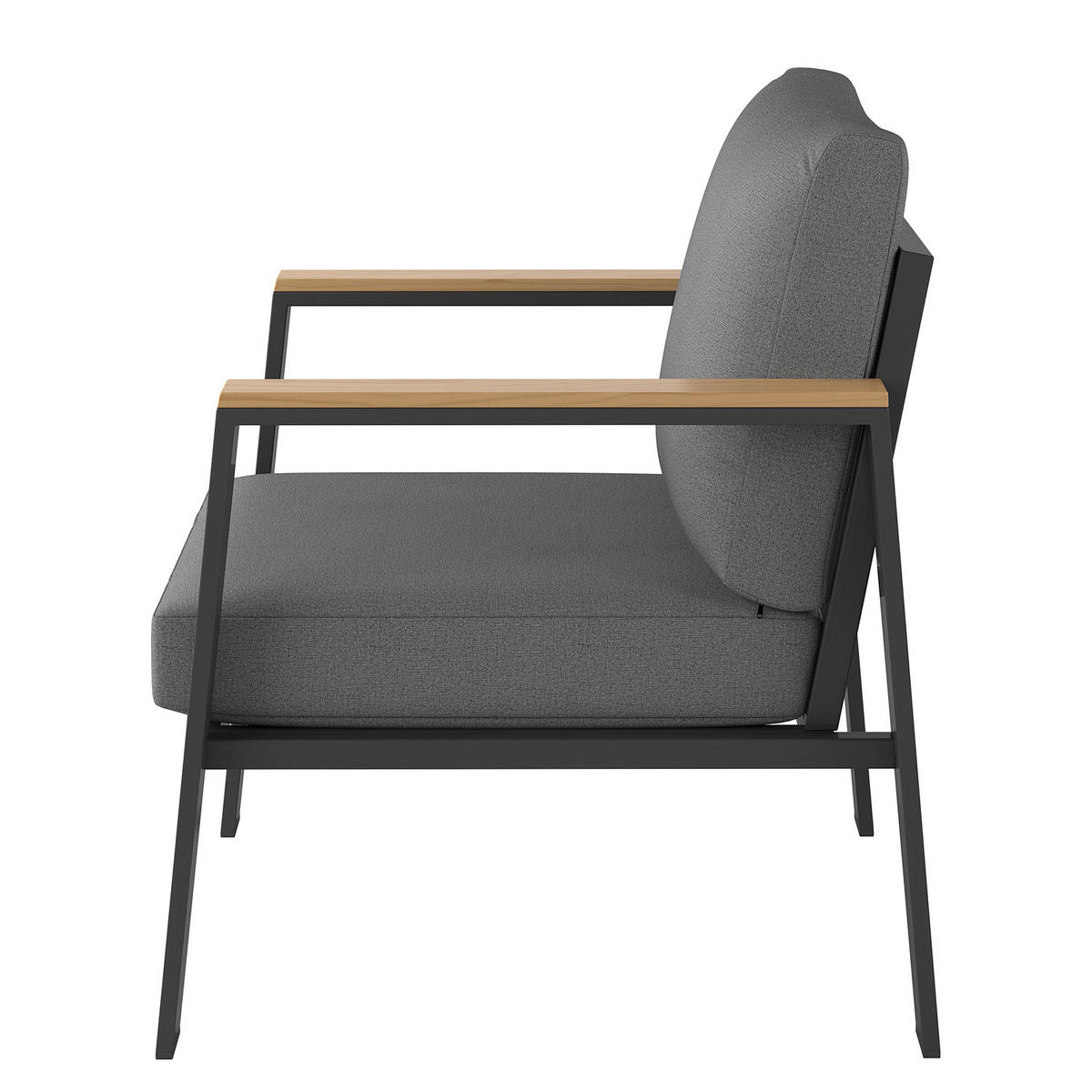 LOUNGESESSEL - Aluminium / Polyester - Anthrazit - Anthrazit/Braun, Holz/Metall (73/74/75cm) - home24