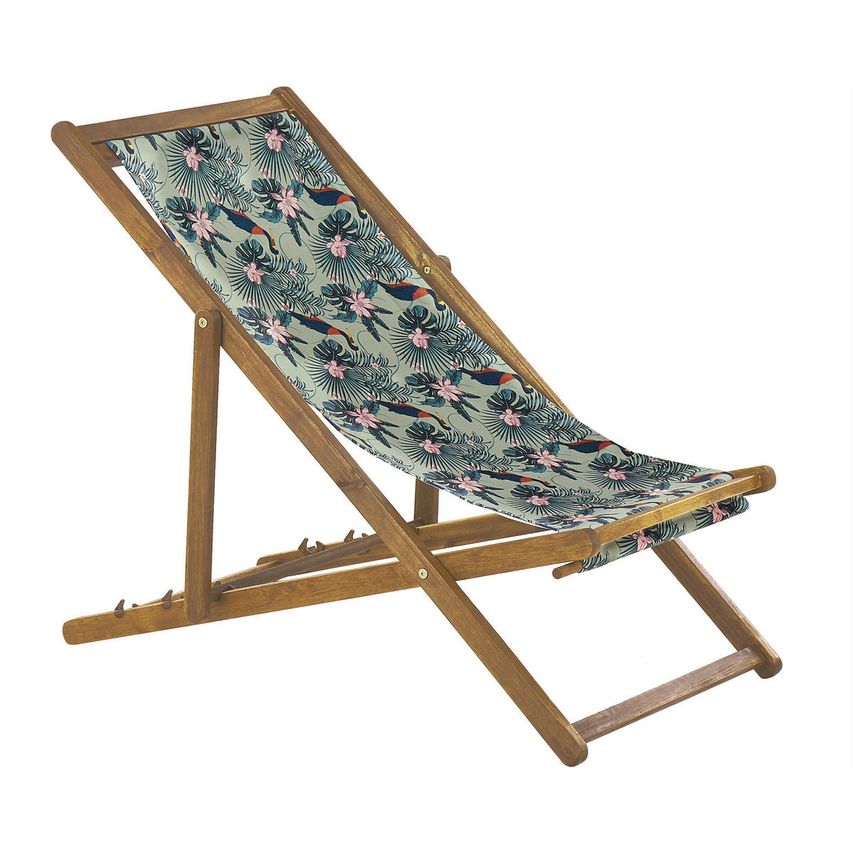 GARTENLIEGE 2er-Set hellbraun Textil weiß/bunt Pelikanmotiv Anzio - Hellbraun/Multicolor, Textil (54/70/97cm) - Beliani