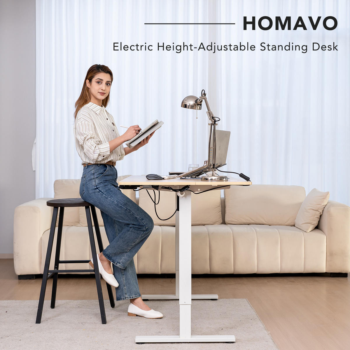 SCHREIBTISCH elektrisch höhenverstellbar 80 x 160 cm, mit Memory- und Kollisionsschutzfunktion - Naturfarben, Metall (160/80/117cm) - HOMAVO