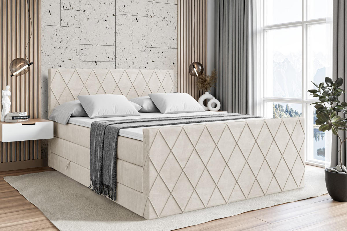 BOXSPRINGBETT LEPARO-Z KING - 160 x 200 - H3/H4 - Ecru - Ecru, Holzwerkstoff (160/200cm) - ALTDECOR