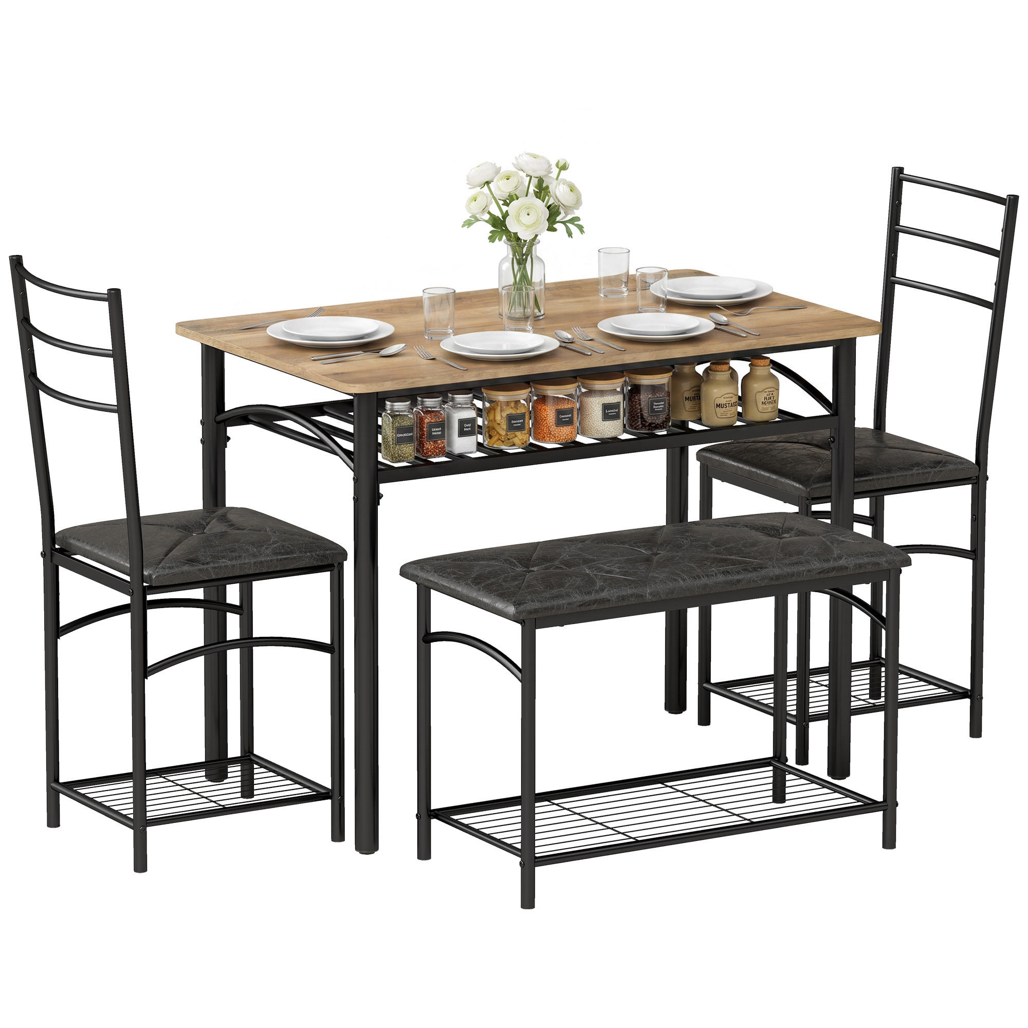 ESSGRUPPE Tisch mit 2 Stühlen und Bank Rostfarben 100.0/60.0/76.3 cm - Rostfarben, Metall (60/76.3/100cm)