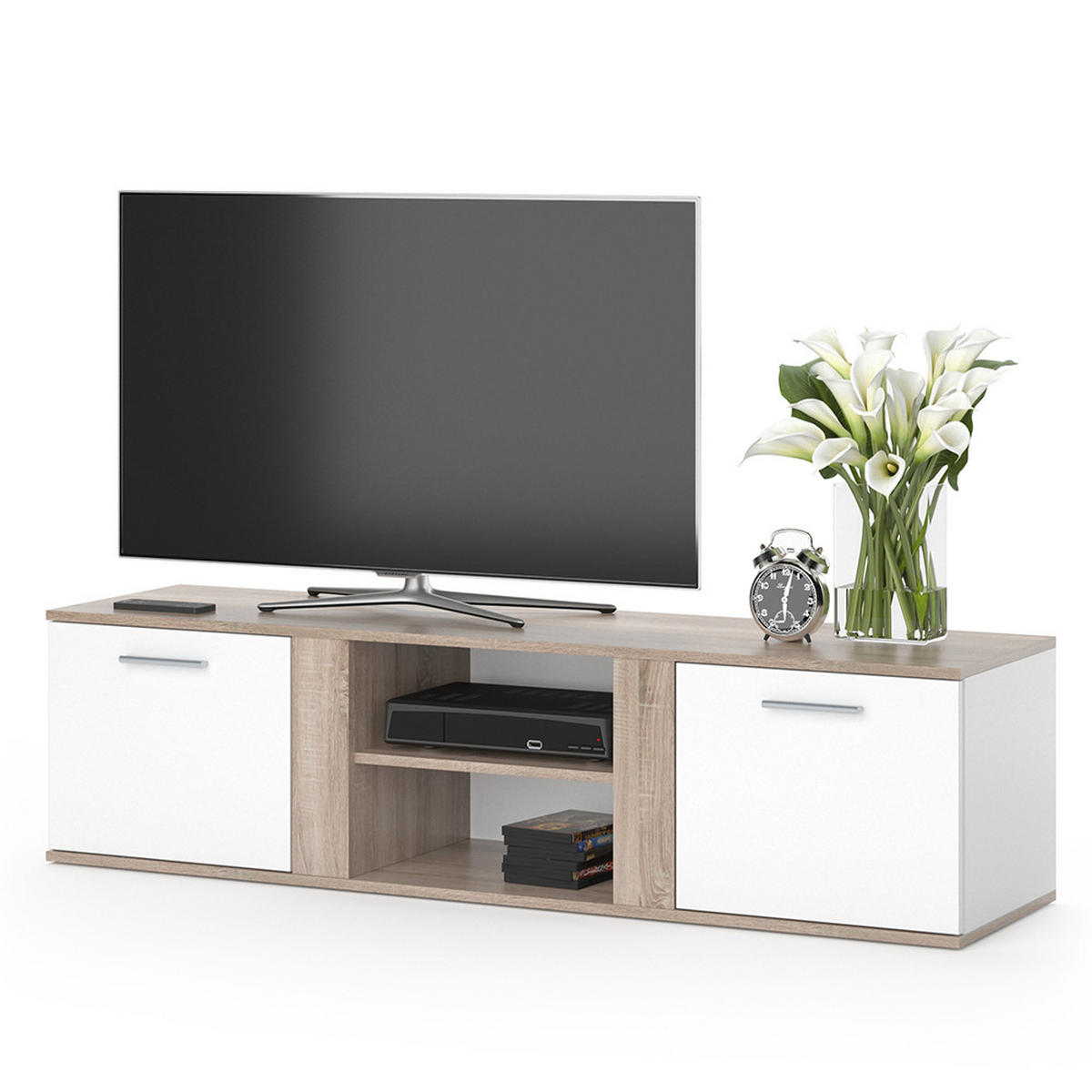 LOWBOARD Novelli Sonoma 155 x 41 cm - Weiß/Sonoma Eiche, Holzwerkstoff (155/41/40cm) - Vicco