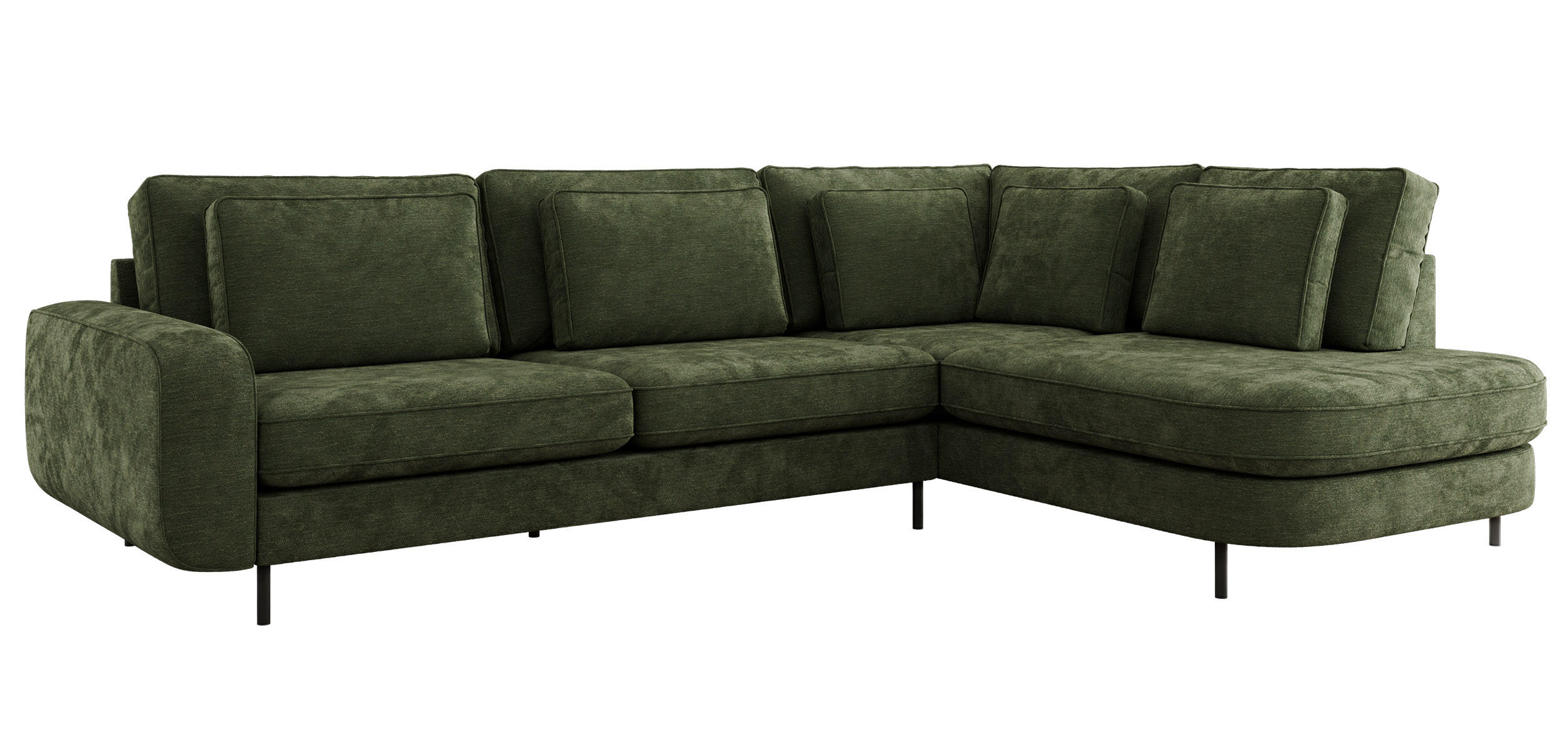 ROHOVÁ SEDAČKA CALENO L - Tmavě zelená Hrubě tkaná žinylka - Levá Strana - černá/tmavě zelená, kov/textil (317/225cm) - MKS