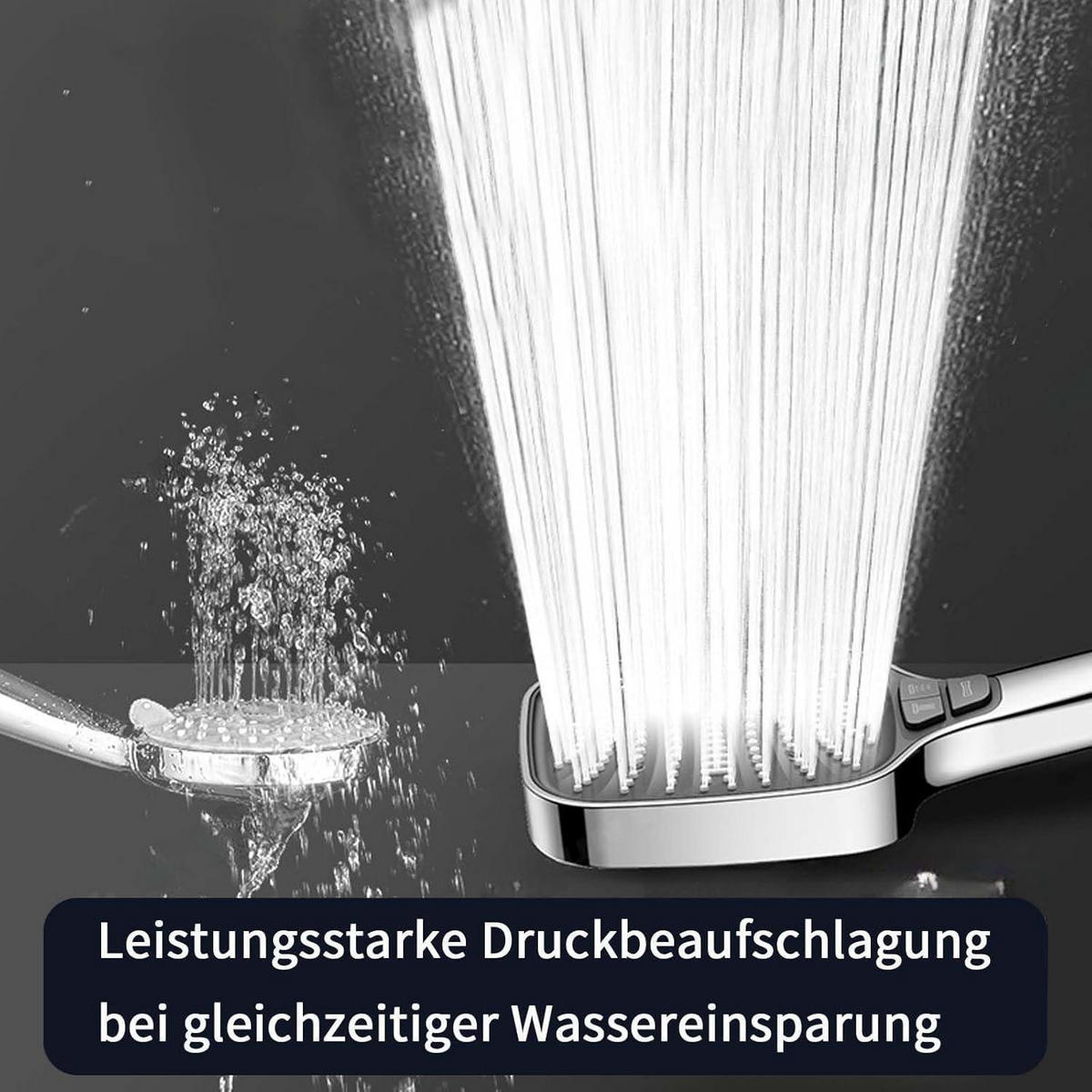 HANDBRAUSE quadratisch mit 8 Strahlarten silber - Silberfarben, Metall (12/12.7/26cm)
