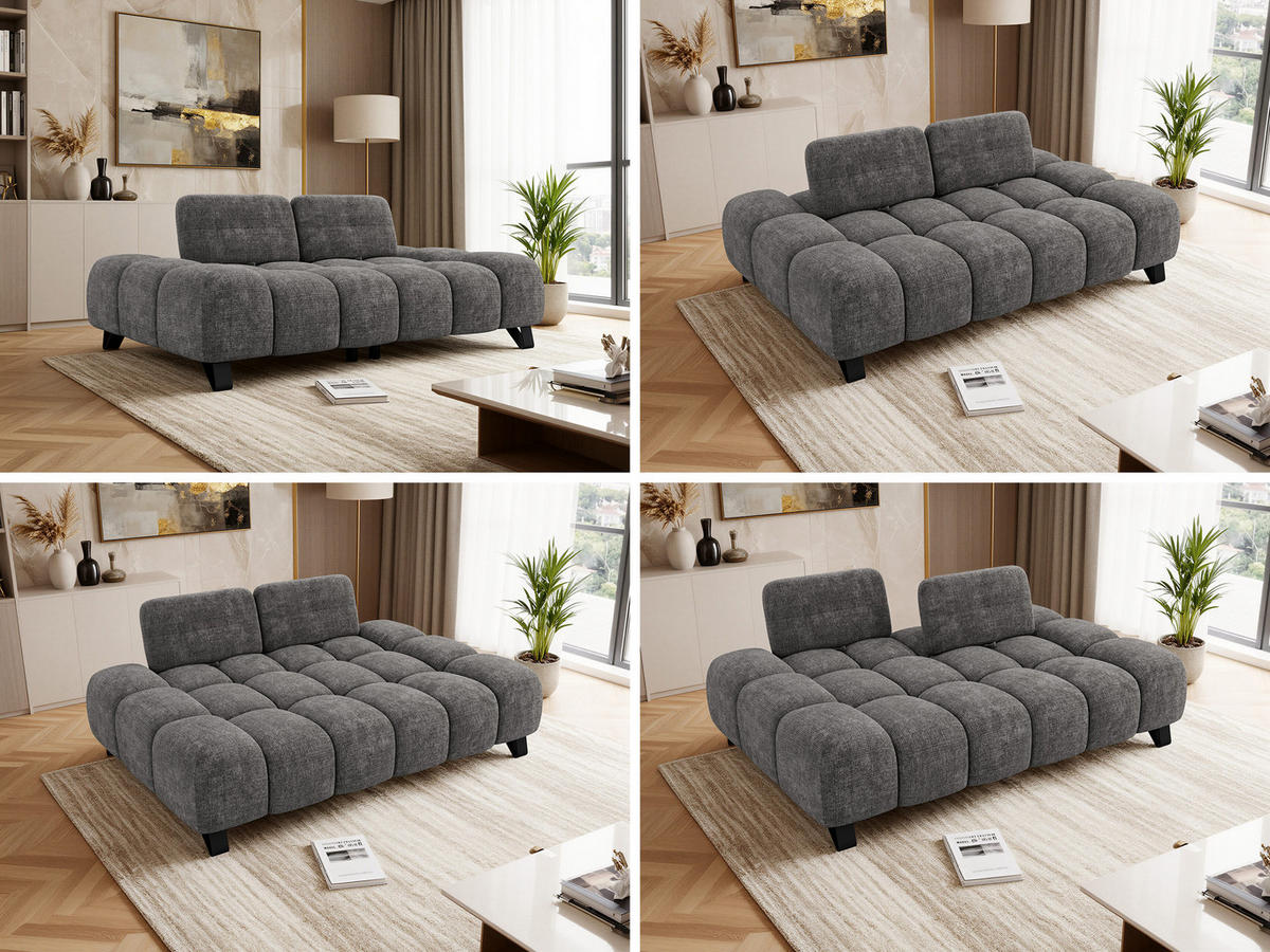 3-SITZER-SOFA NERANO - Dunkelgrau Schenille - Dunkelgrau/Schwarz, Textil/Metall (220/88/146cm) - MKS