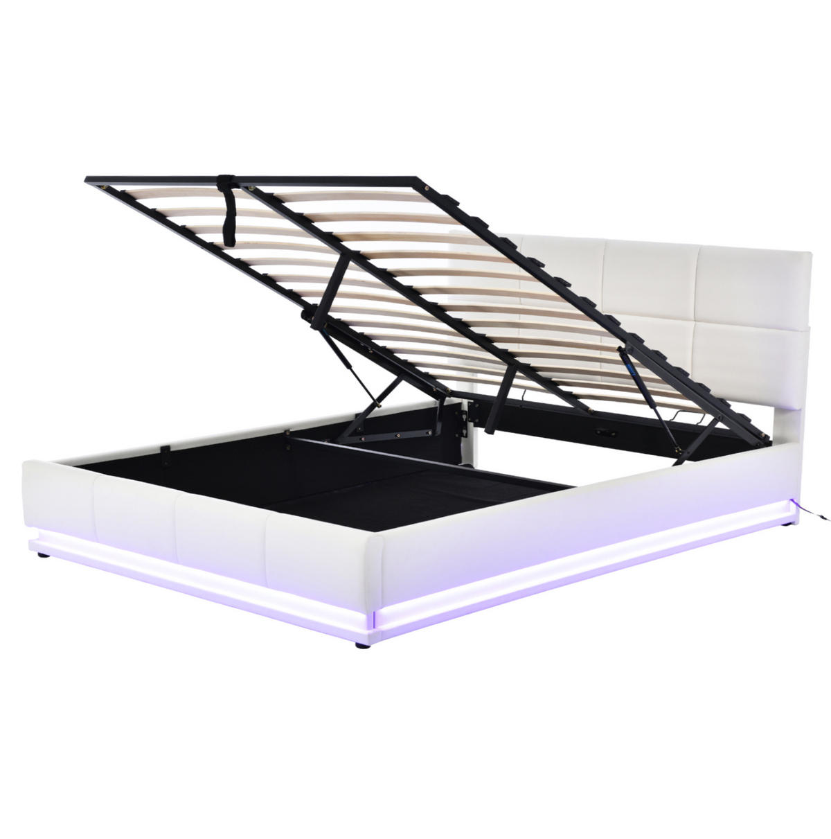 BETT mit LED und Bettkasten 160x200 cm Kunstleder White - Weiß, Metall (160/200cm) - Meubliv