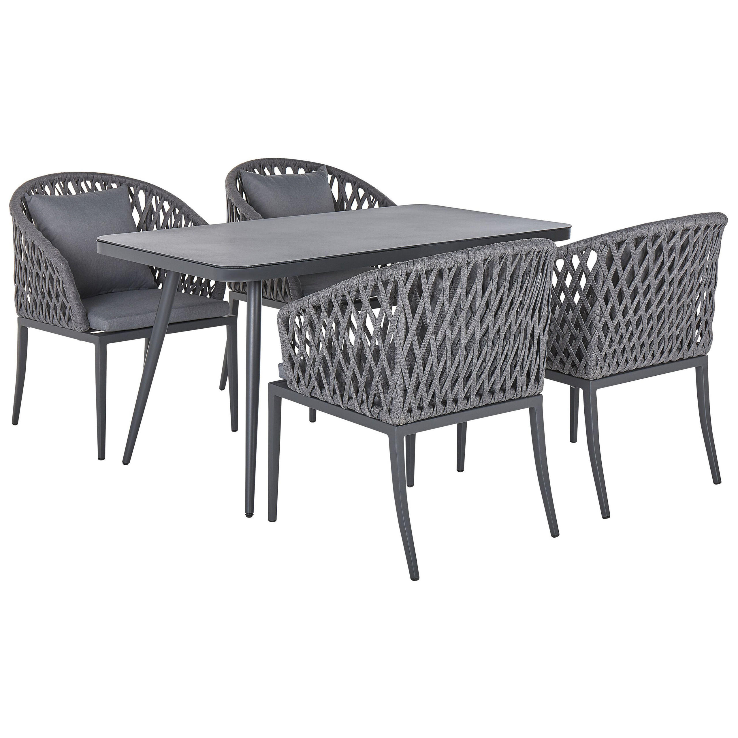 GARTENMÖBEL-SET 4-Sitzer Aluminium/Flechtseil grau Lipari - Grau, Metall - Beliani