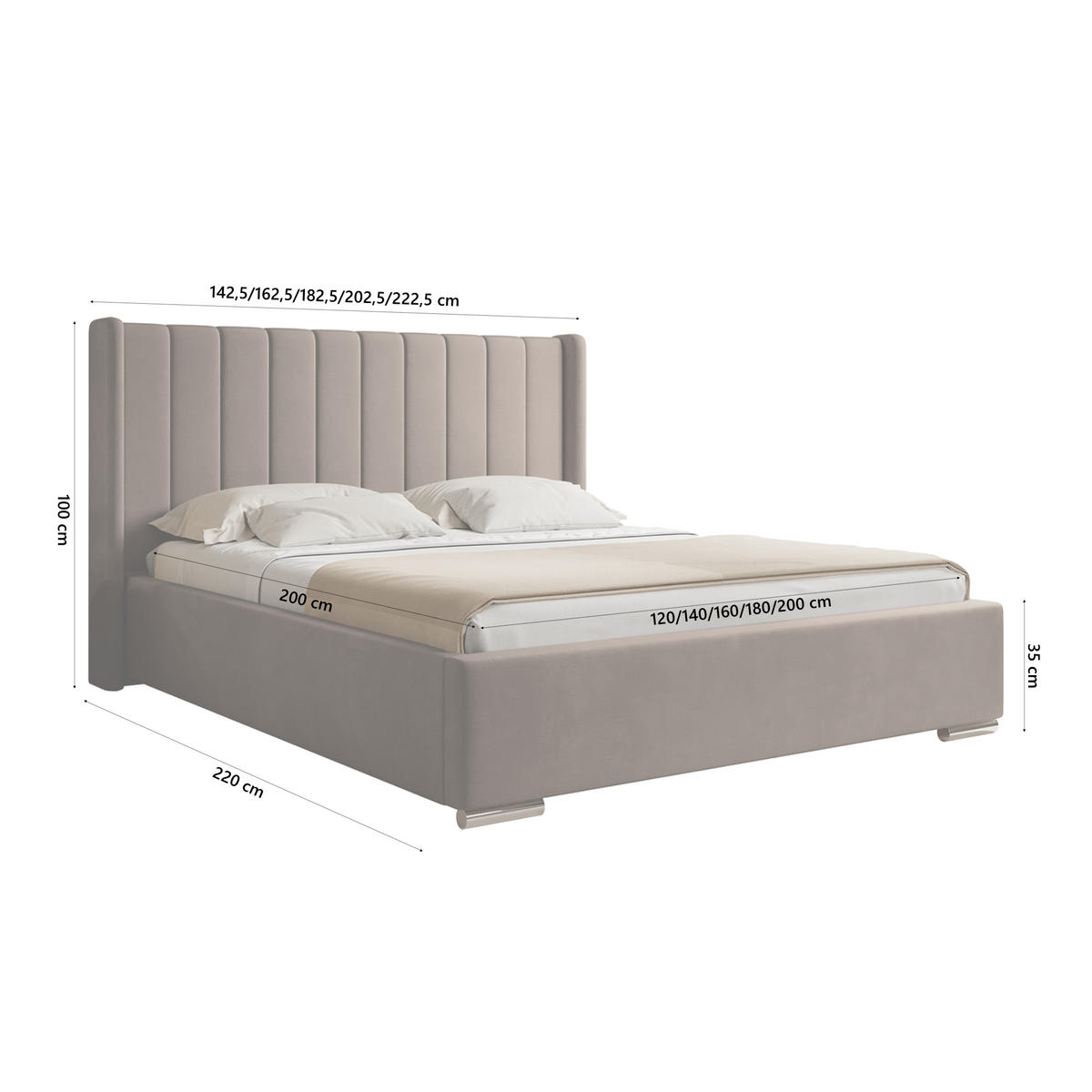 POLSTERBETT PAMBRIA 200x200 cm, Taupe - Taupe, Textil (200/200cm) - Fedve