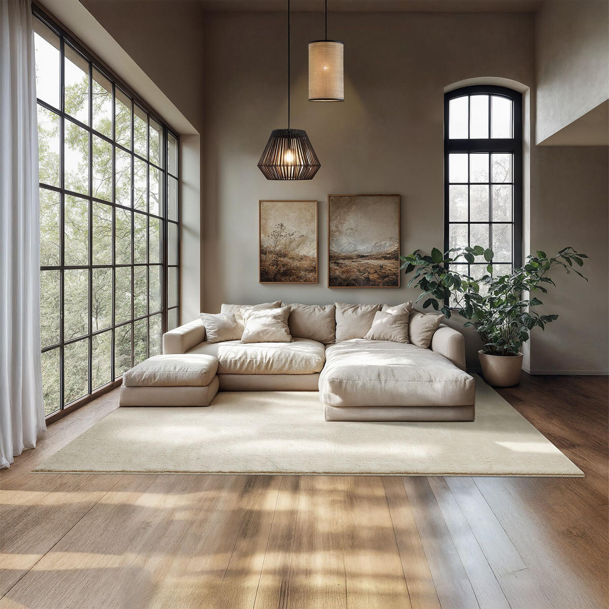 KURZFLORTEPPICH Soft Zone,rutschfeste Unterseite,beige - Beige, Kunststoff (290/200cm) - tectake