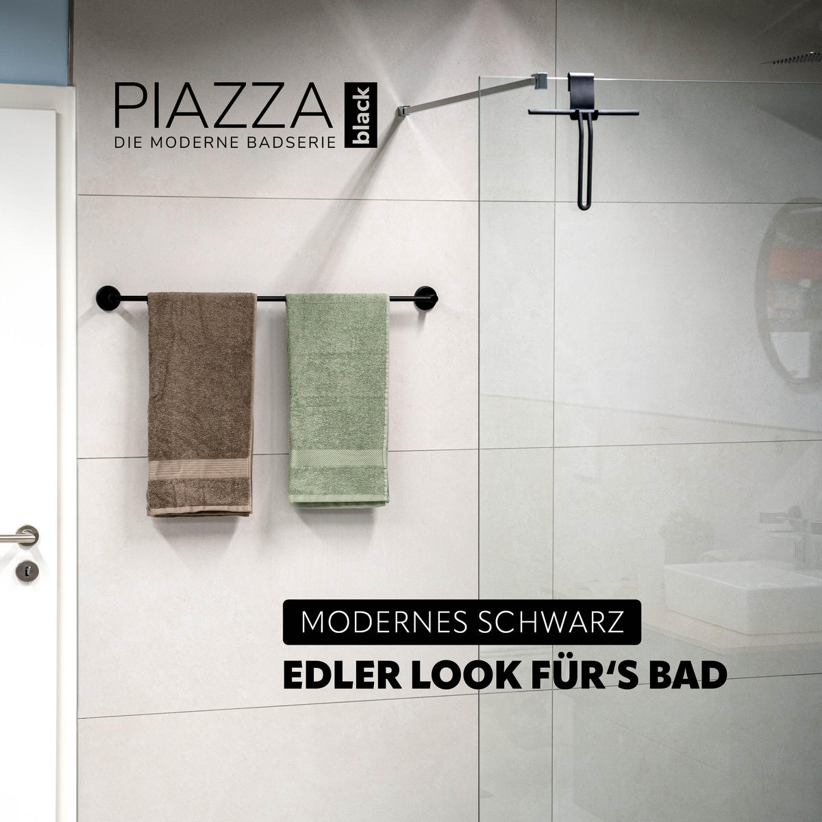 BADETUCHSTANGE PIAZZA BLACK mit Kleber, Edelstahl, schwarz - Schwarz, Metall (76/6/6cm) - bremermann