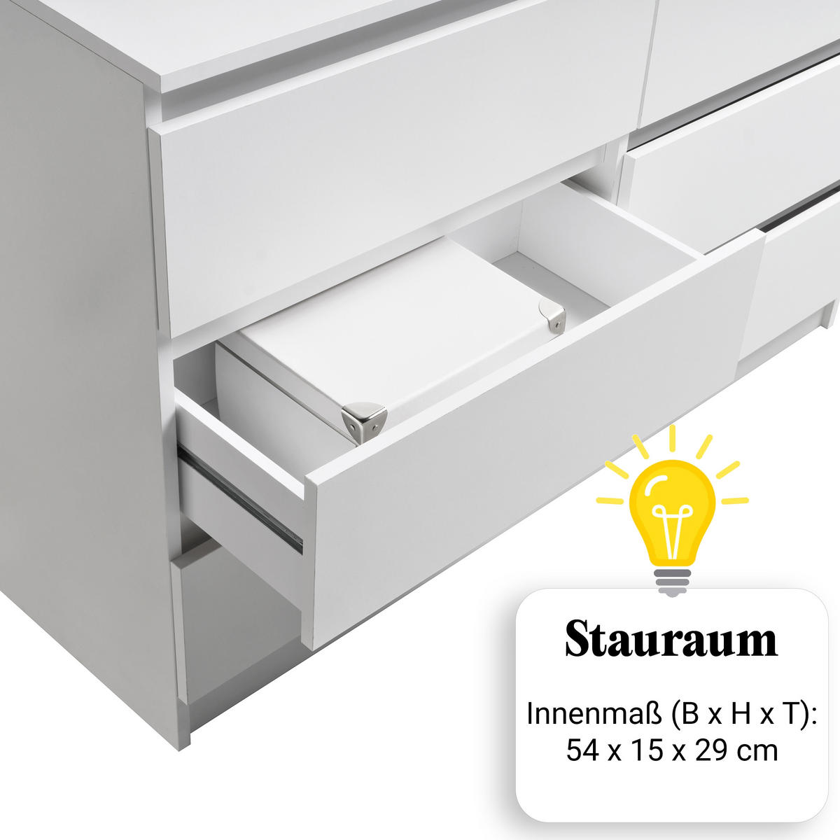 KOMMODE mit 6 Schubladen 120cm breit in weiß - Weiß, Holz (35/77.5/120cm) - Home Collective