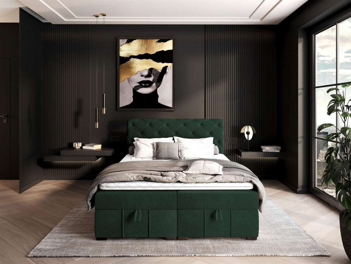 BOXBETT Gisel - Grün, Holzwerkstoff/Textil (180/200cm) - Fun Möbel