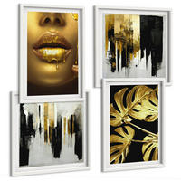 BILDER SET 4er Set - 50x50 cm & 40x60 cm Weißer Rahmen - Abstrakte Blattmalerei - Weiß, Kunststoff (50/50cm) - TULUP