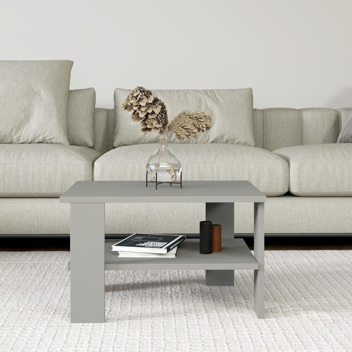 KONFERENČNÍ stolek s 1 policí, šířka 60 cm - DUAMA - šedá, kompozitní dřevo (60/45/37cm) - Calicosy