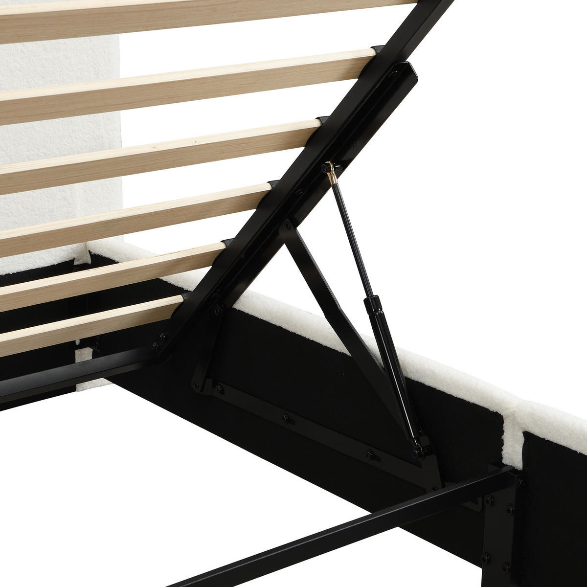 POLSTERBETT 90/200 cm in Weiß mit Bettkasten und LED Bouclé - Beige/Naturfarben, Holzwerkstoff/Textil (90/200cm) - STILVORA