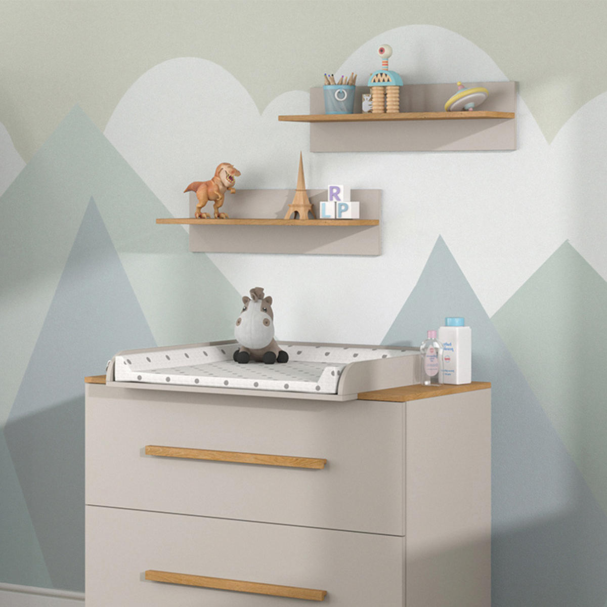 NÁSTĚNNÁ POLICE Malia Kašmír/Řemeselné - kašmírová/světle šedá, kompozitní dřevo (70/20/18.4cm) - VitaliSpa