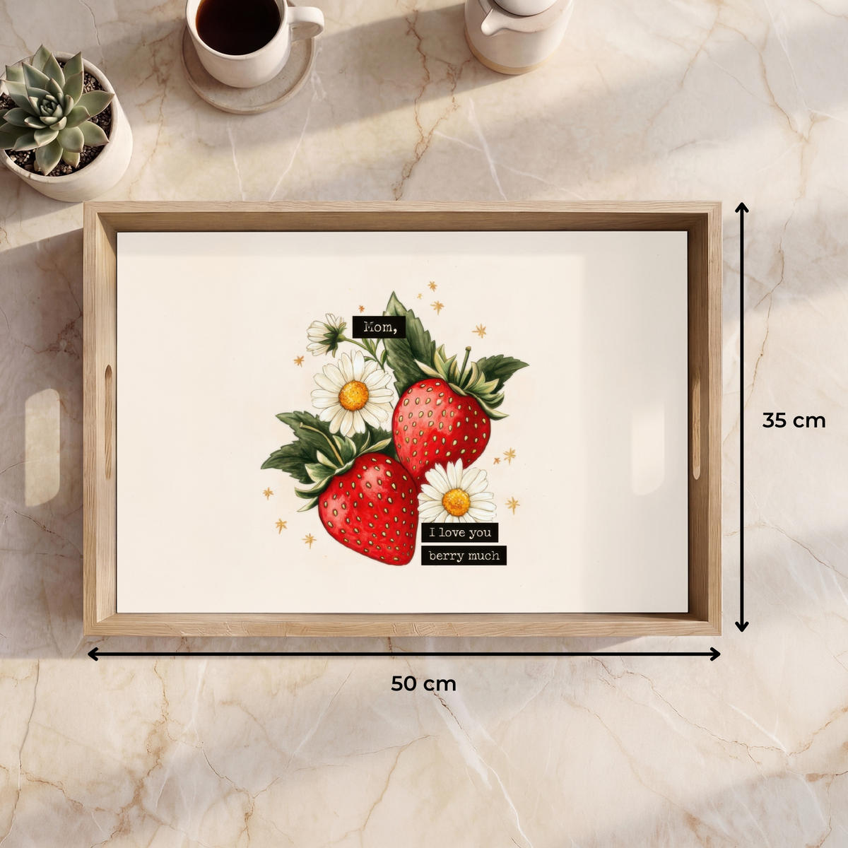 TABLETT - Erdbeeren - Gänseblümchen - Zitat - Sterne - 50x35 cm - Multicolor, Holz (50/5/5cm) - OnlyWow