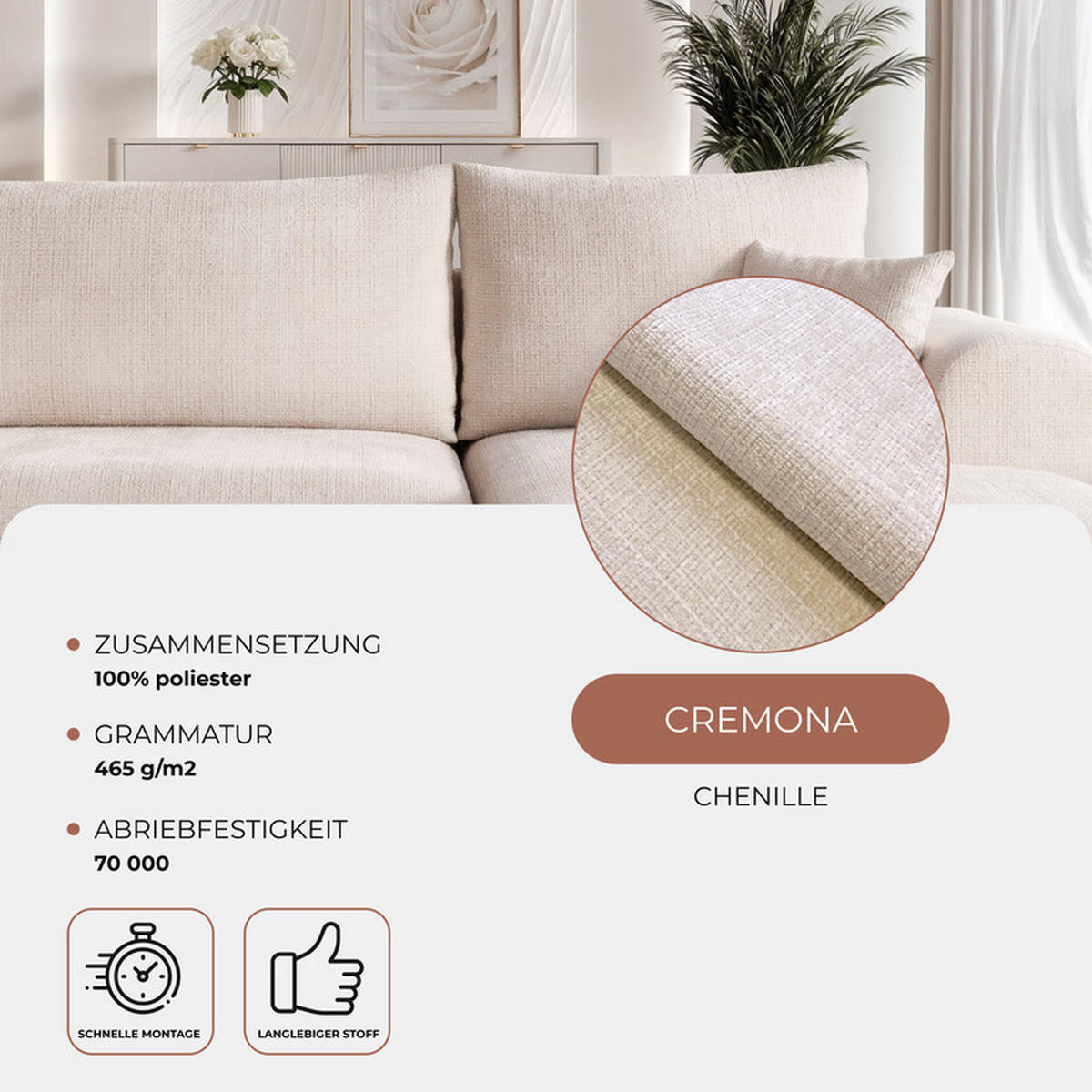 ECKSOFA BLOOM mit Schlaffunktion und Bettkasten Creme - Creme, Holzwerkstoff/Kunststoff (263/150cm) - Idohome
