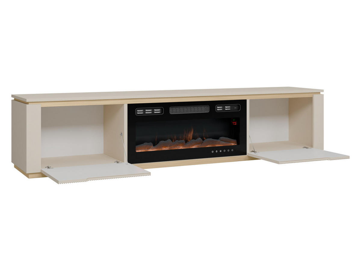 COMODA TV Hilafin 2K EF cu semineu - auriu/nisipiu, compozit lemnos (199/45/40cm) - MIRJAN24