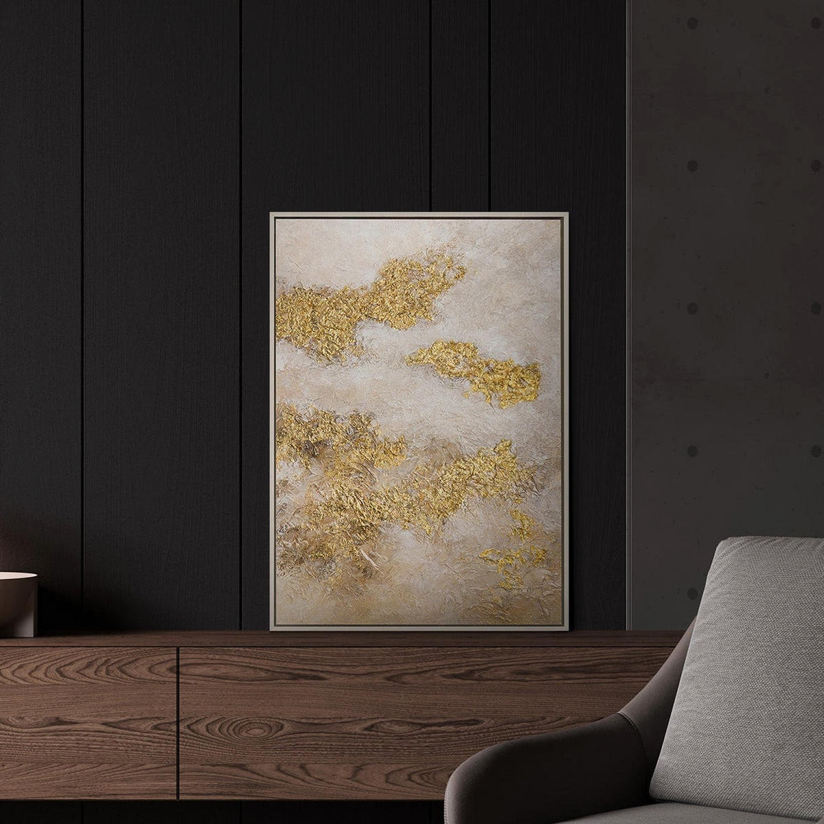 GEMÄLDE Goldene Wolken Schattenfugenrahmen Beige 70x50 cm - Beige, Holz (70/50cm) - YS-art gallery