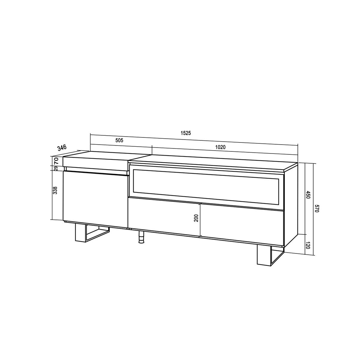 TV-SCHRANK eiche, schwarz, mit Elektrokamin, 150/35/57cm - Naturfarben, Holzwerkstoff (150/57/35cm) - Skraut Home