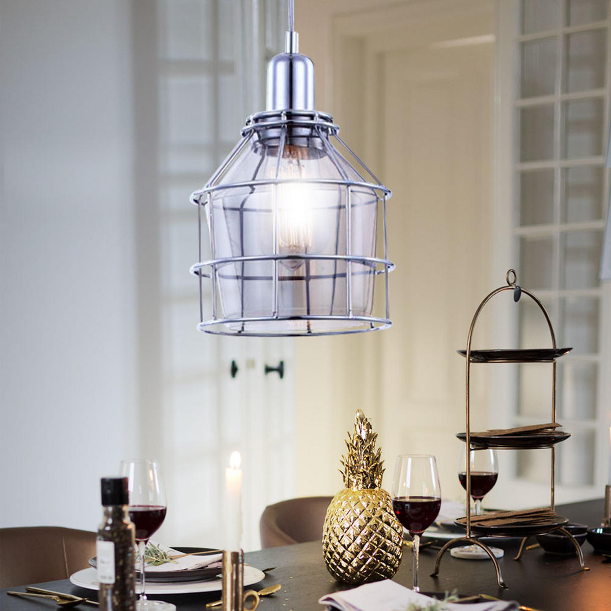 LED HÄNGELEUCHTE Metall Glas Silber - Silberfarben, Glas (16/16/124cm) - Globo Lighting