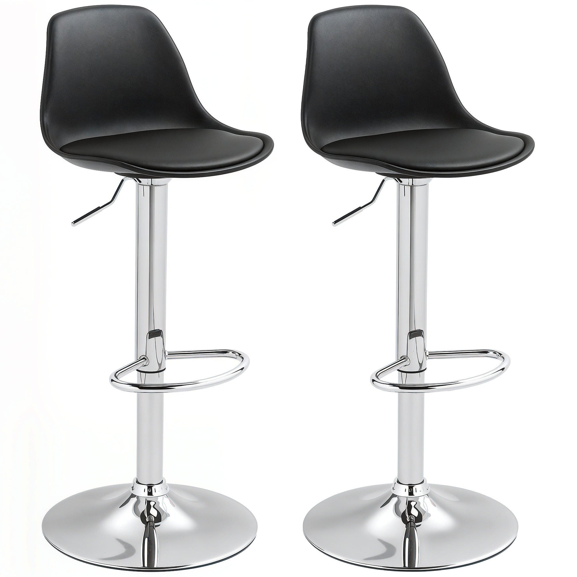 BARHOCKER 2er Set, Gepolstert Barstuhl mit Stahlgestell, Lehne für Küche Schwarz - Schwarz, Leder (41/104/42cm) - HOMCOM