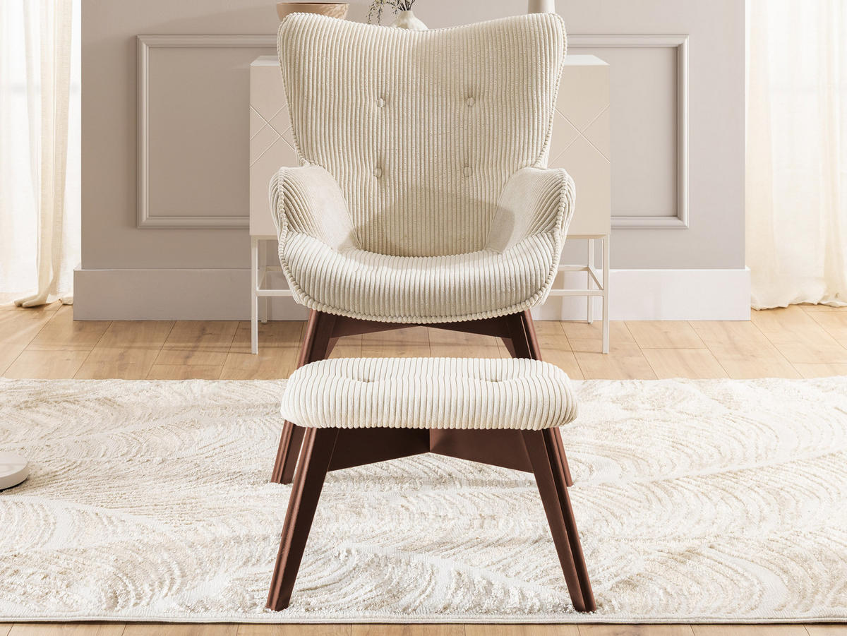 LOUNGESESSEL mit Fußhocker Lenari Beige Cordstoff mit Füßen in Braun - Beige/Braun, Holz/Textil (71/96/86cm) - S-Style Möbel